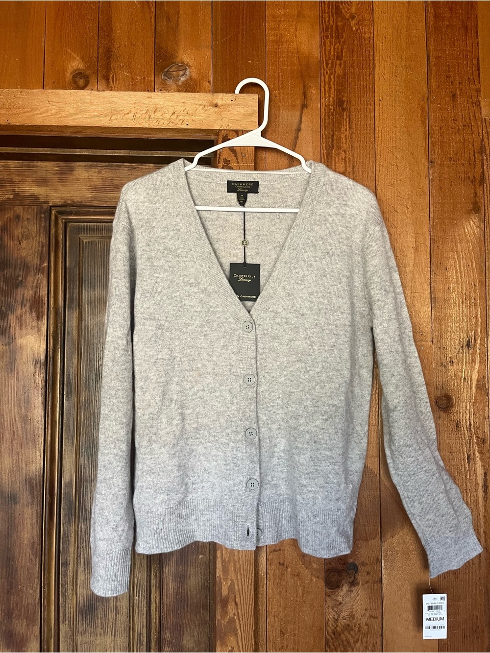 Charter Club Light Gray V-Neck Button-Front Cardigan